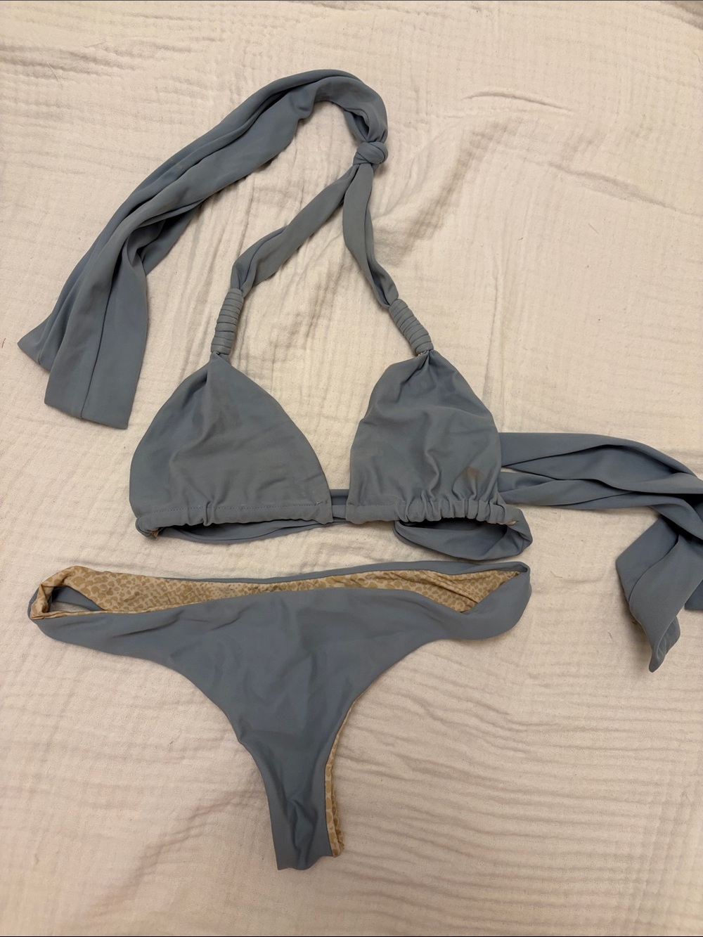 acacia swimwear Slate Tie Halter Triangle Bikini in Dusty Blue